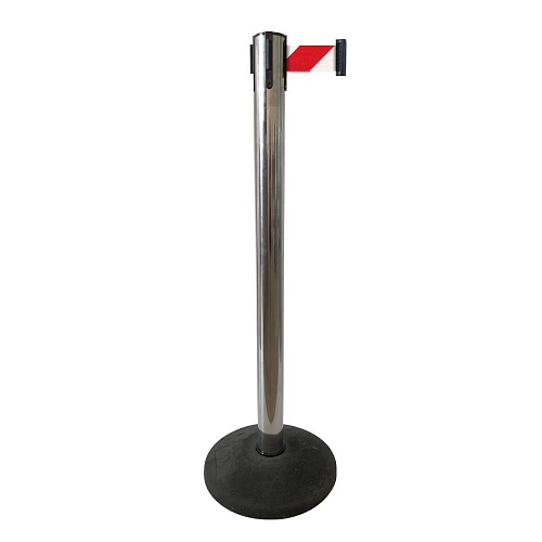 Стойка ограждения UniMaster-230 металлическая основание стандарт красно-белая лента